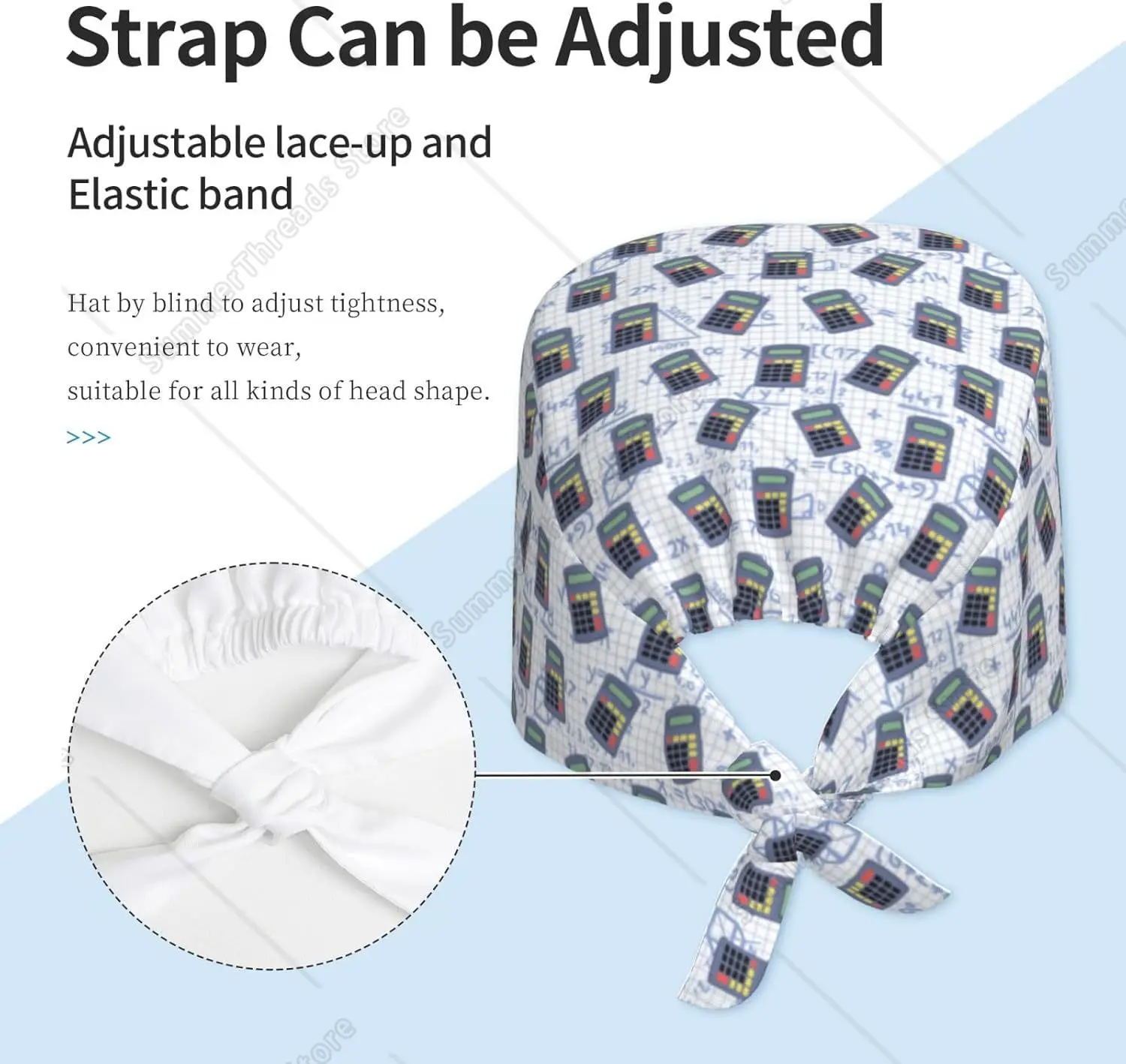 فرك قبعات النساء الرجال الرياضيات عدد طباعة آلة حاسبة العمل ممرضة الأسنان القبعات ذيل حصان فرك قبعة سوداء #5