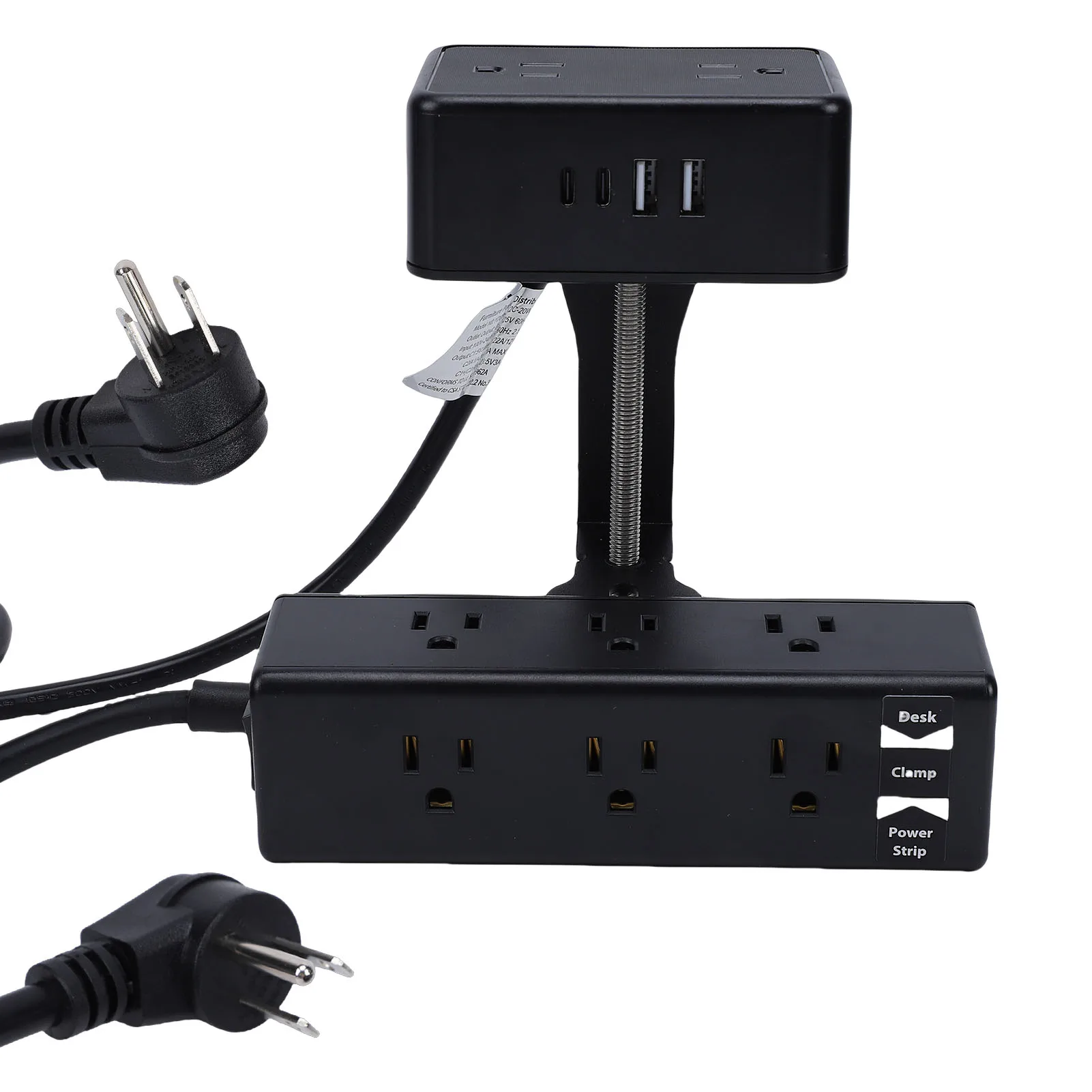 Dual Layer Desk Clamp Power Strip 12A 1500W 13 AC Outlets 2 USB A 2 USB C Ports Edges Mount Power Strip with 2m Cord for Home