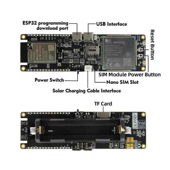 

LILYGO TTGO T-SIM7600E SIM7600G-H with ESP32 Module ESP32-WROVER WiFi BLE 18560 Battery Holder Solar Charge Development Board