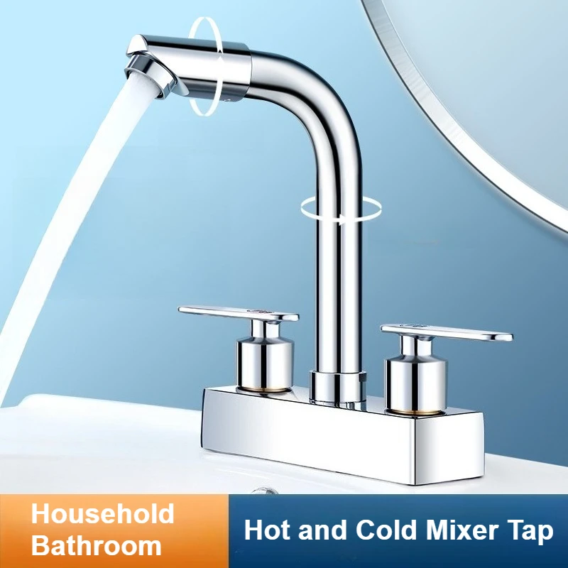 

Double Handle Basin Faucets Modern Sink Tap 360° Swivel Spout Mixing Faucet Brass Household Bathroom Faucet Deck Mounted