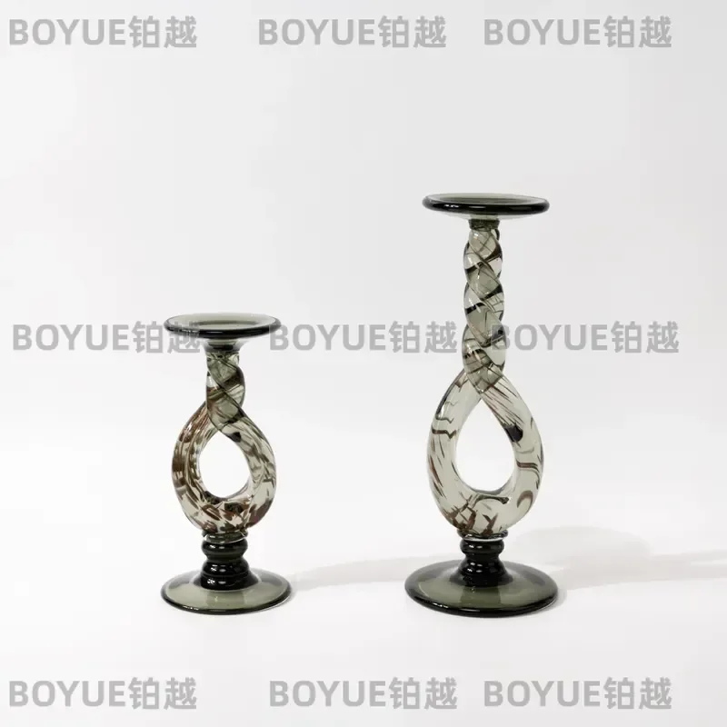 French Glazed Glass Candlestick Medieval Romantic Ornament High End Art Decor for Side Cabinet Niche Home Soft Decoration