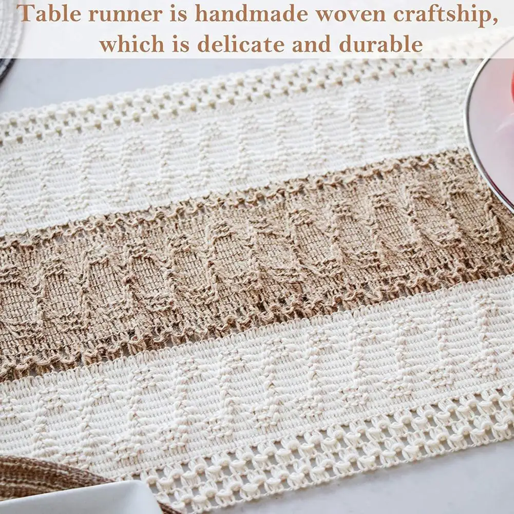 Table Cover Hollow Design Table Runner with Tassels Farmhouse Chic Dining Table Cloth for Boho Bridal Shower Rustic Farmhouse