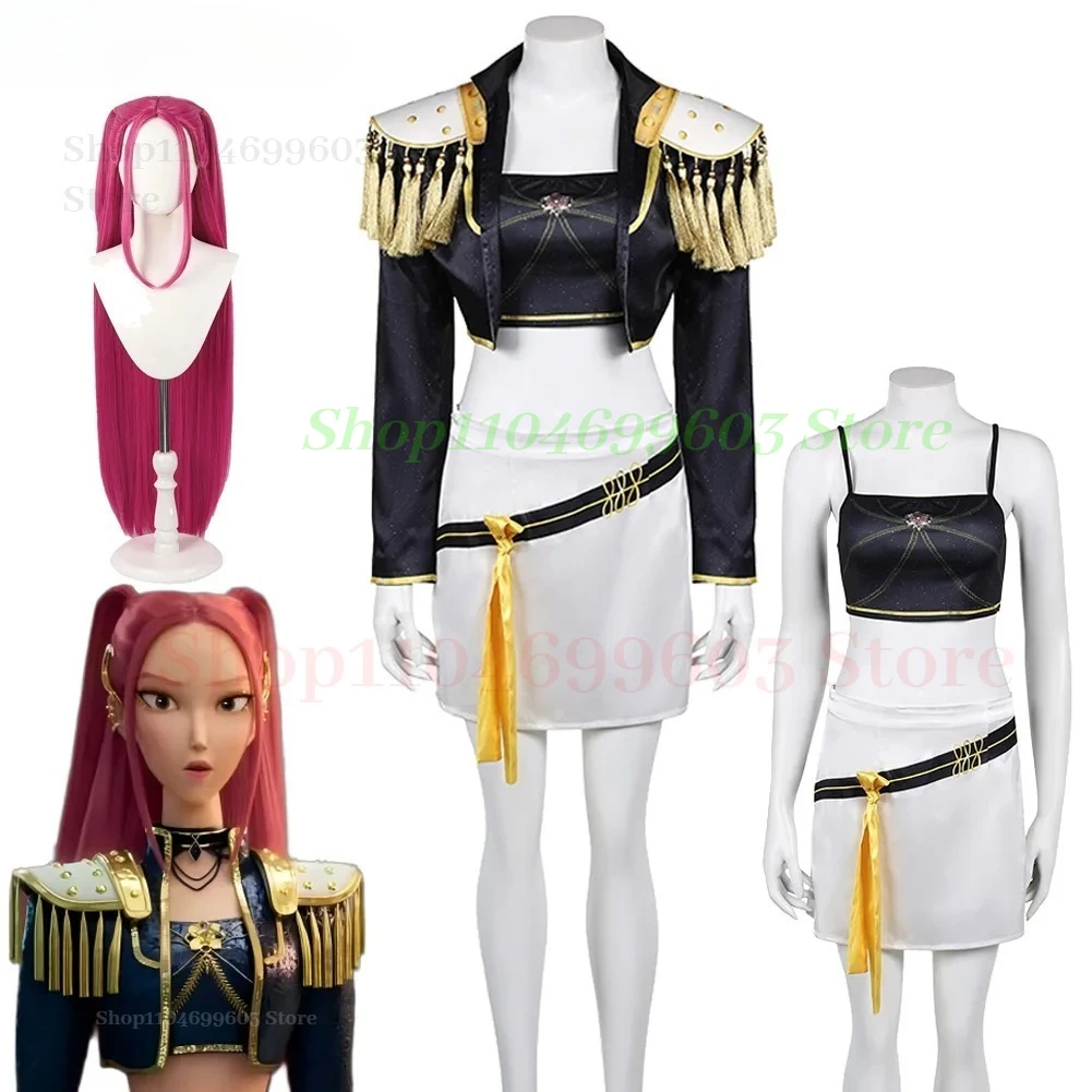 

Mira Demon Hunter of KPop Cosplay Black Fantasia Costume Dance Singing Uniform Wigs Set Women Roleplay Disguise Outfit Halloween