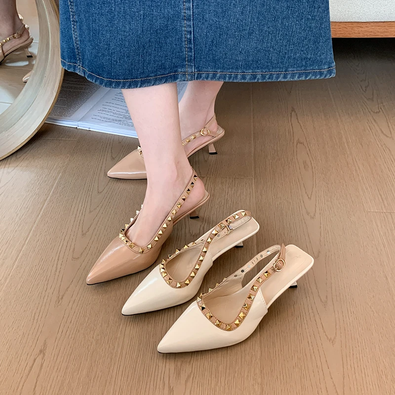 

Beautiful high-heeled women's shoes - low heel for comfortable toes, summer buckle-style French-style thin heel sandals, 2026