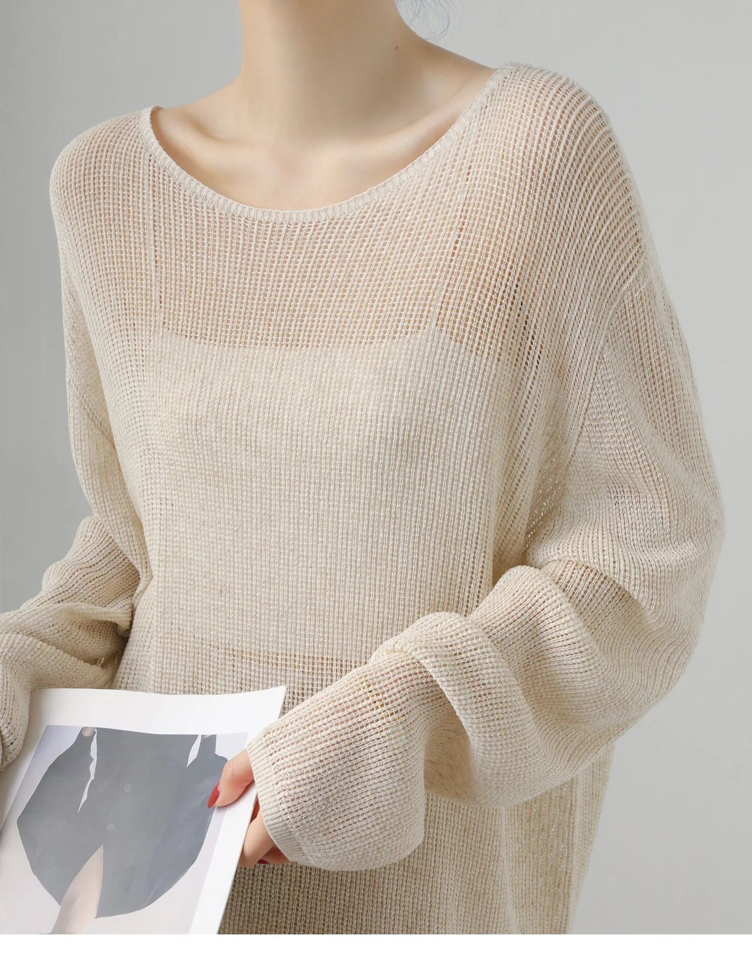 薄手のニット無地ルーズ女性長袖レギュラー丈カジュアルスタイル - Summer Clothing Yarn のレビューと価格