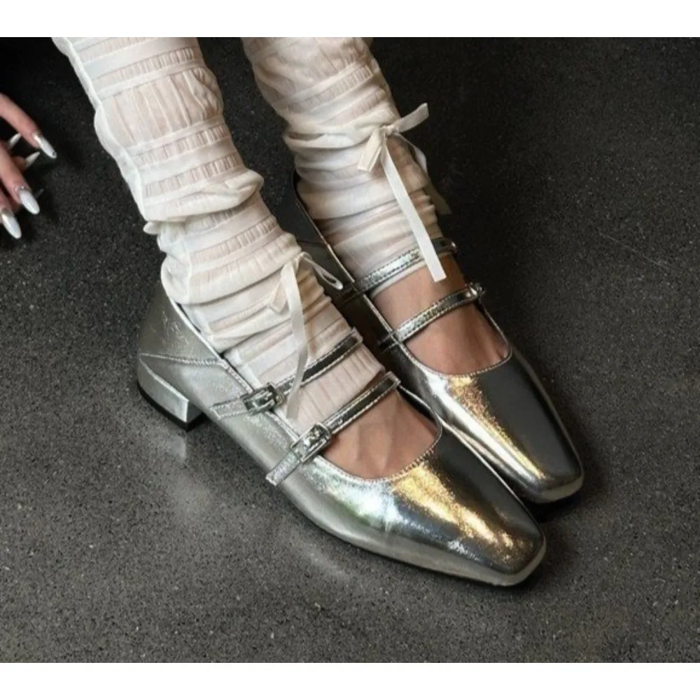 

Mary Jane Shoes for Women Retro Medium Heel Women's Single Shoes Fashion Gloss Soft Comfort Ballet Shoes Zapatos De Mujer