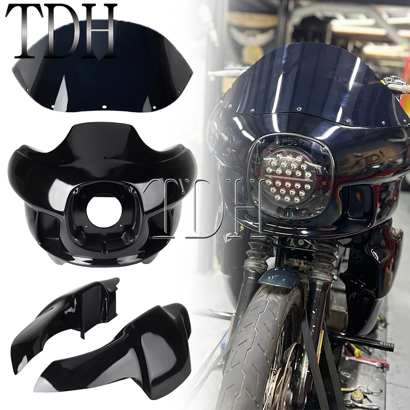 

Set Motorcycle Upper & Lower Front Headlight Fairing Windshield Cover For Harley Dyna Low Rider Wide Glide Street Bob FXDB 07-17