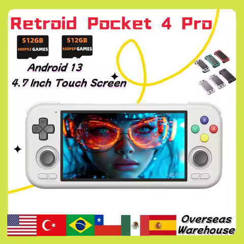 Retroid Pocket 4 Pro Retro Handheld Game Consoles 4.7 Inch Screen 8G+128G Android 13 Bluetooth 512G PSP PS2 3DS Games Men gifts