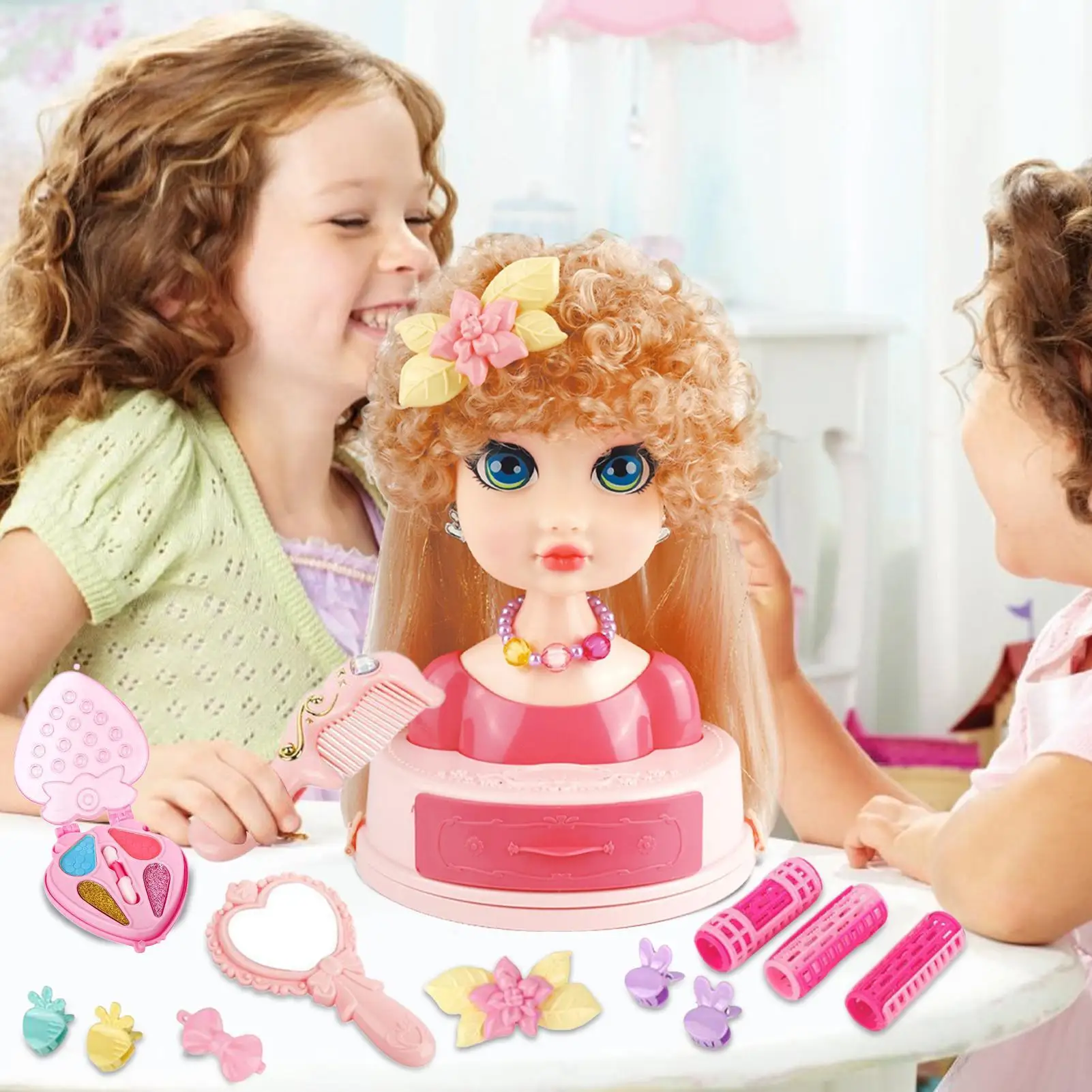 Haar Styling Pop Hoofd Speelgoed Fantasiespel Haar Styling Set Vlechten Praktijk Haarspelden Make-Up Schoonheid Voor 3-6 jaar Oude Beginners