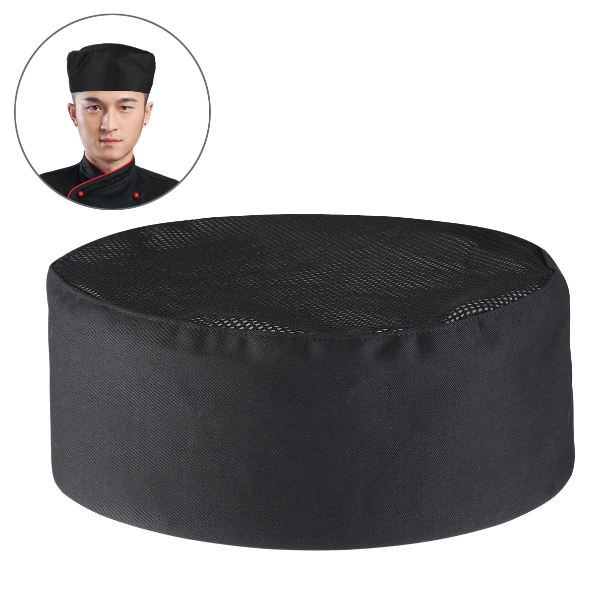 FOXNOVO Breathable Mesh Chef Hat Catering Skull Cap Professional Catering Chefs Hat with Adjustable Strap - One Size (Black)