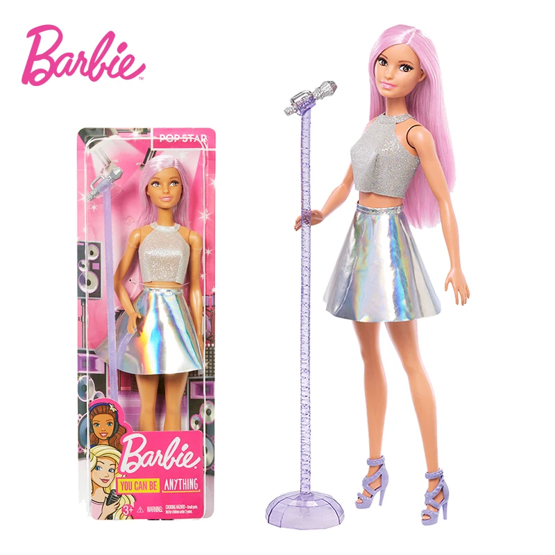 

Original Barbie Fashionistas Pop Star Dolls Pink Hair Brown Eyes Iridescent Skirt Microphone Accessories Girls Toys Stage Outfit