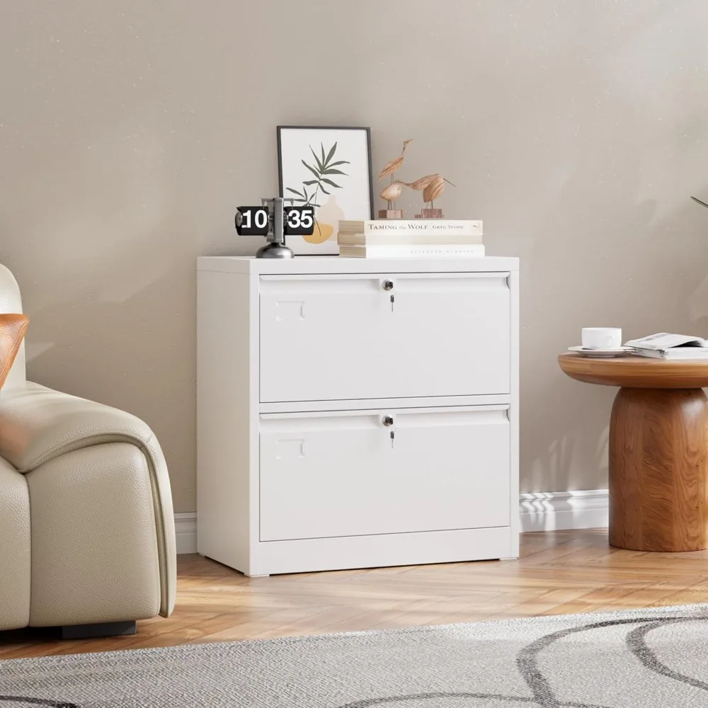 خزانة ملفات جانبية معدنية قابلة للقفل، ودرجين لتخزين الملفات للمنزل والمكتب، مناسبة لتعليق الملفات وحامل بطاقة الاسم