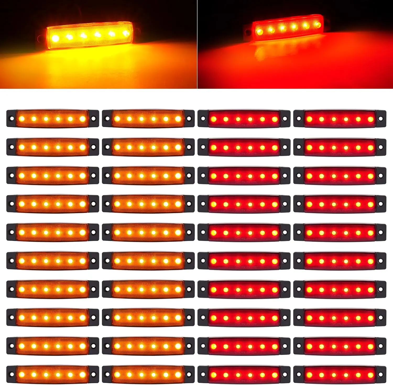 

40 Pack 6 LED Trailer Marker Lights, Amber and Red, DC12-24V for RV Truck Van Boat
