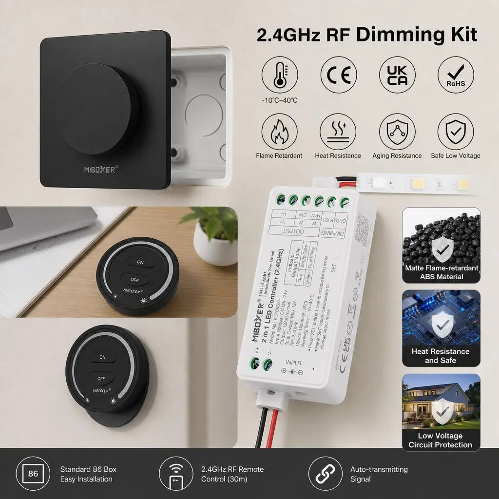 MiBoxer FUT035S+ FUT087 K1 DC12-24V 2.4GHzRF 2in1 Dual White Single White COB Smart PWM LED Strip Light Dimmer Controller