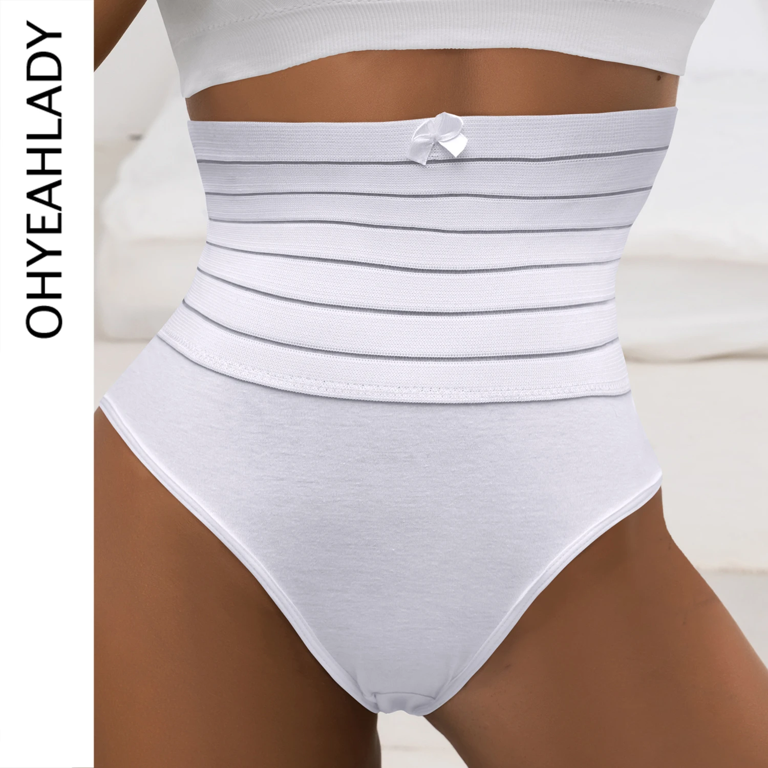 

Ohyeahlady Fashion Solid White High Waisted Abdomen And Hip Shaping Corset Pants Shapewear Large Size Underwear Panties with Bow