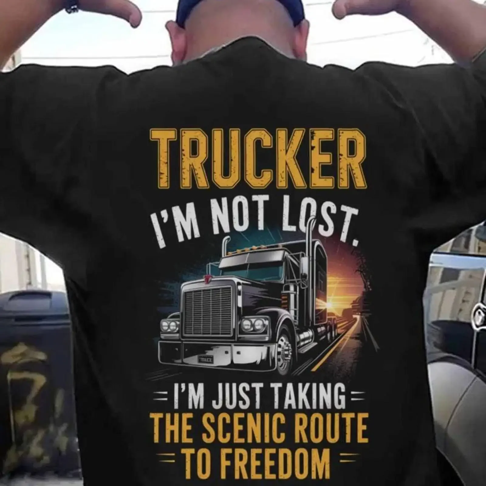 Trucker T Shirt Truck Driver I'm Not Lost Just Taking The Scenic Route To Freedom vintage Washed Stylish Breathable fashion