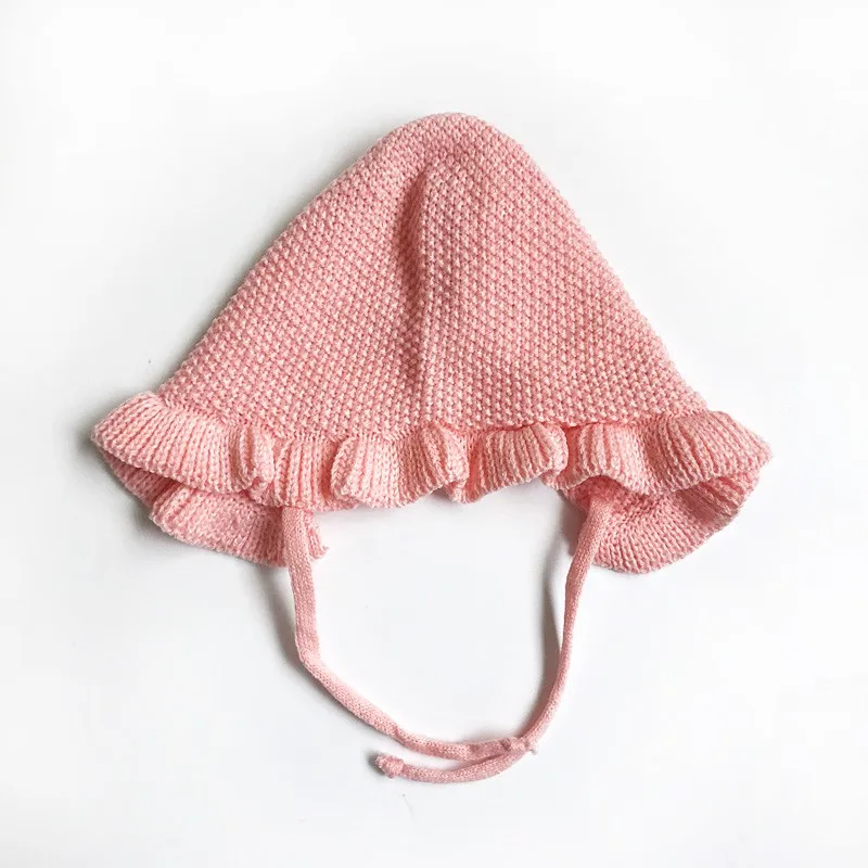 Gorro de otoño para bebé recién nacido, gorros tejidos hechos a mano, gorros calentadores con volantes monocapa a la moda, sombreros para niños