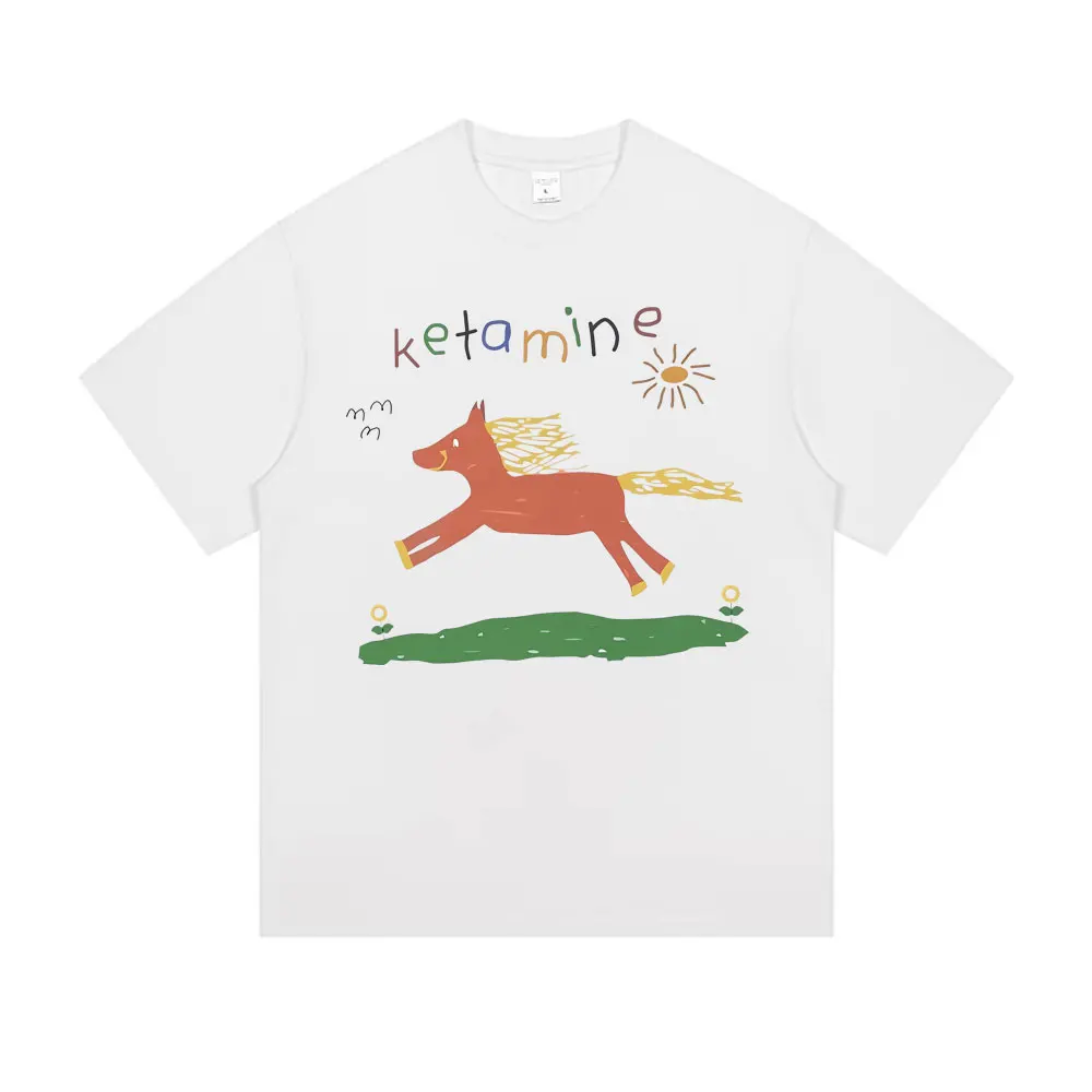 

Funny Ketamine Horse Colorful Meme T Shirts Men Women Casual Joke Humor T-shirt Male 100% Cotton Tees Summer Oversized T-shirts