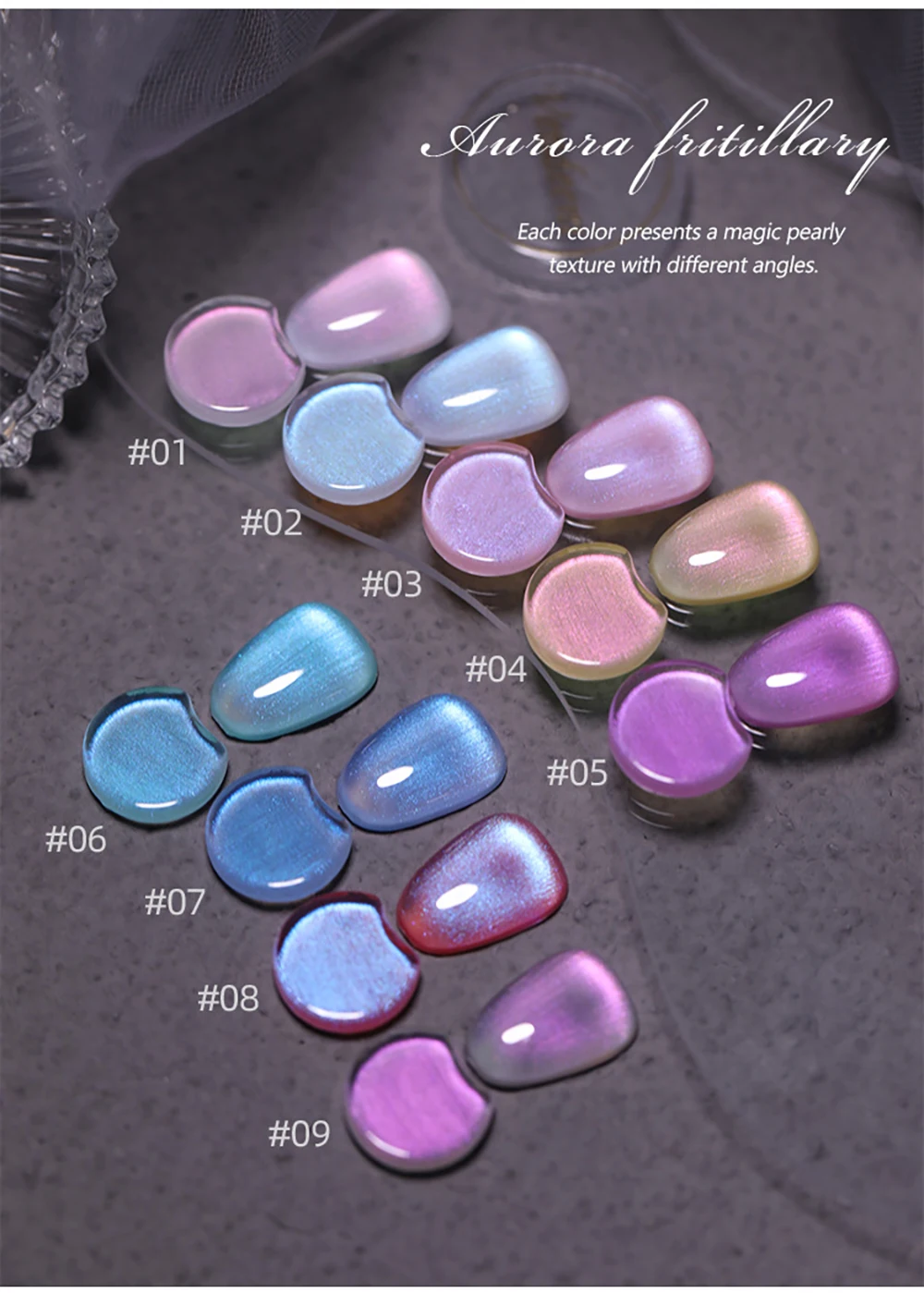 Vendeeni 9 Farben/Set Perlmutt-Farbgel-Nagellack Semi-Permanenter UV-LED-Soak-Off-Gel-Lack Meerjungfrauen-Nagelkunst-Gel-Lack – Detail 4