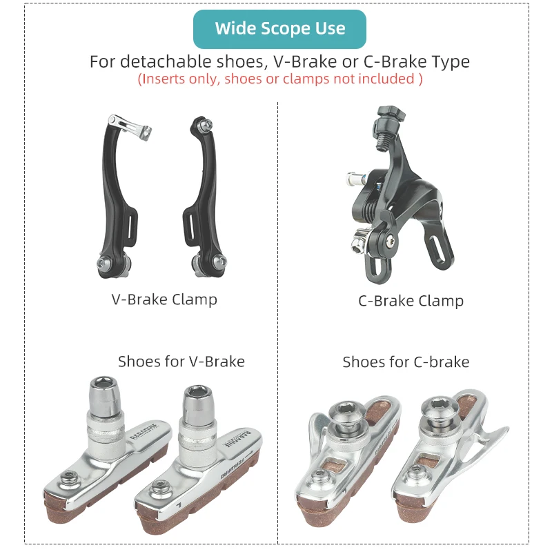 Deemount Carbon Rim Brake Pads Cork Compound Road Bike Caliper Braking Inserts for Carbon Wheel Low Rim Wear All Weather Use