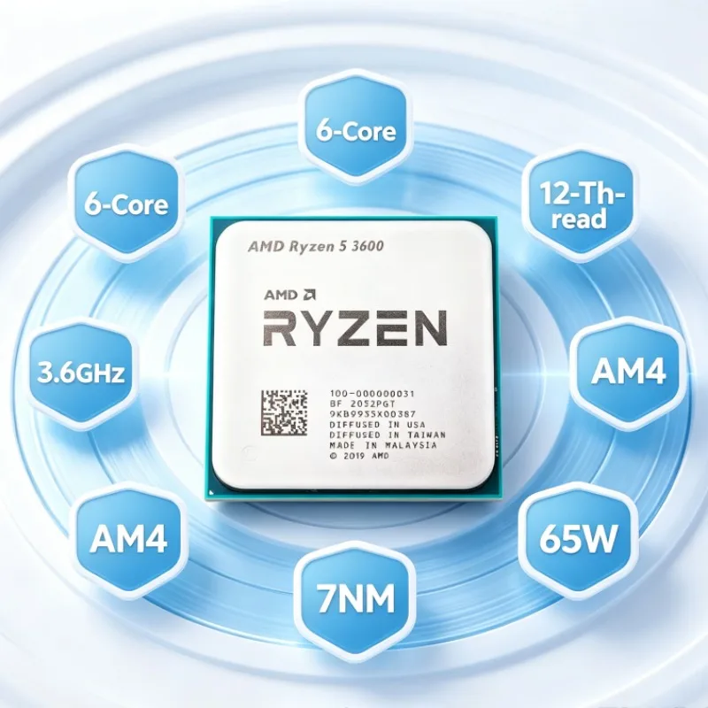 Processeur de jeu pour ordinateur de bureau AMD Ryzen 5 3600, 6 cœurs, 12 threads, 3,6 GHz, AM4, 65 W, prise en charge DDR4, processus 7NM