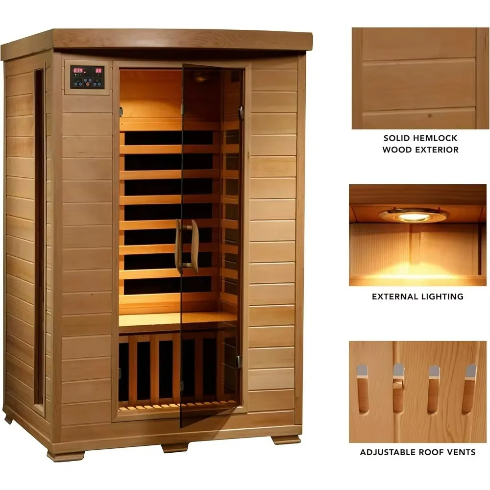 Radiant Saunas 2-Person Hemlock Infrared Sauna with 6 Carbon Heaters, Chromotherapy Lighting, Oxygen Ionizer, Sauna Rooms