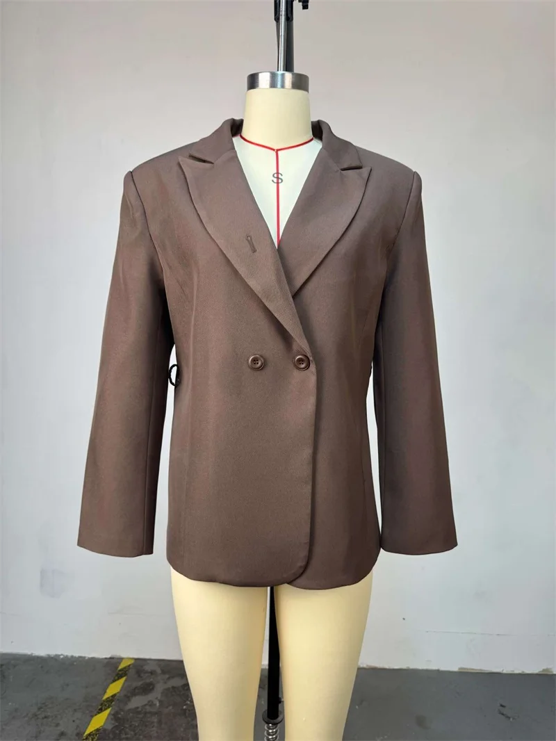 Outono feminino terno 1 peça blazer mangas completas jaqueta com cinto marrom preto formal senhora do escritório casamento convidado noite casaco de noiva