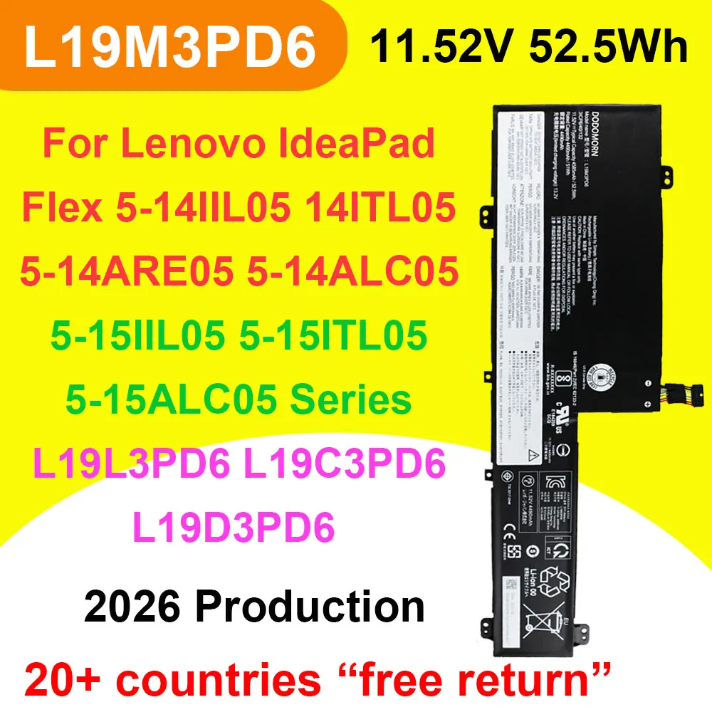DODOMORN L19M3PD6 L19D3PD6 Laptop Battery For IdeaPad Flex 5 15AL505 15IIL05 14ALC05 14IIL05 14ARE05 L19L3PD6 L19C3PD6 OEM