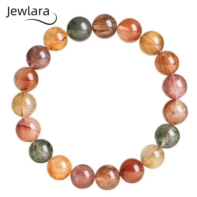 

Ювелирные изделия JEWLARA: Браслет из натуральных цветных кристаллов с бразильскими красными, золотыми и зелеными кристаллами, титановый, для женщин