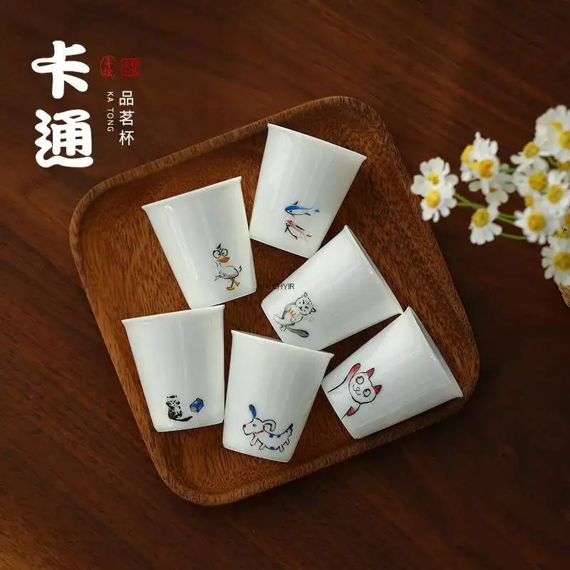 

Ice Jade Porcelain Hand-painted Cartoon Small High-feet Tea Cup Kung Fu Tea Office Cup Fragrance Cup