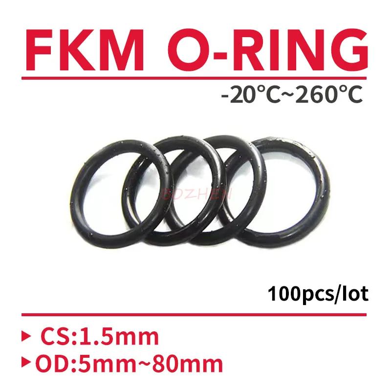 100pcs O Ring Gasket CS 1.5mm x 5 ~ 80mm OD NBR Automobile Nitrile Rubber Round O Type Corrosion Oil Resist Sealing Washer Black