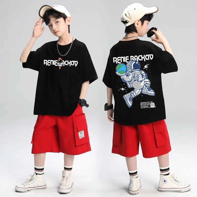 

Korean Children's Clothes 2025 Summer Tops Cartoon Astronaut Graphic T Shirts Cotton Baby Boys Short Sleeves Shirt Kids Clothes