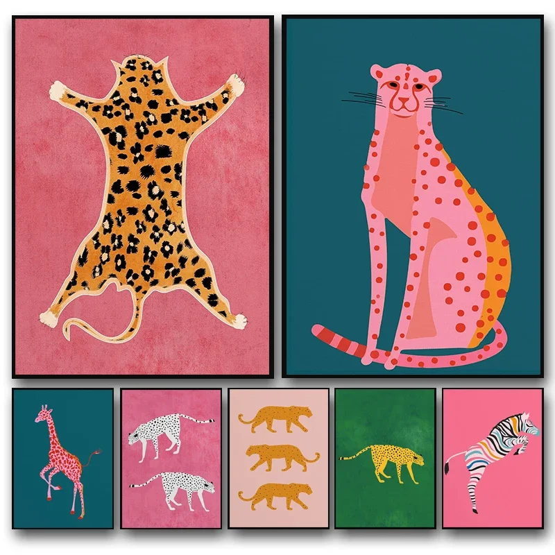1 Stück rahmenlose Leinwandmalerei, abstrakte Malerei auf Leinwand mit Tiger, Leopard, Giraffe, Zebra, Wandkunst, Poster und Drucke, Minimalismus, Wandp