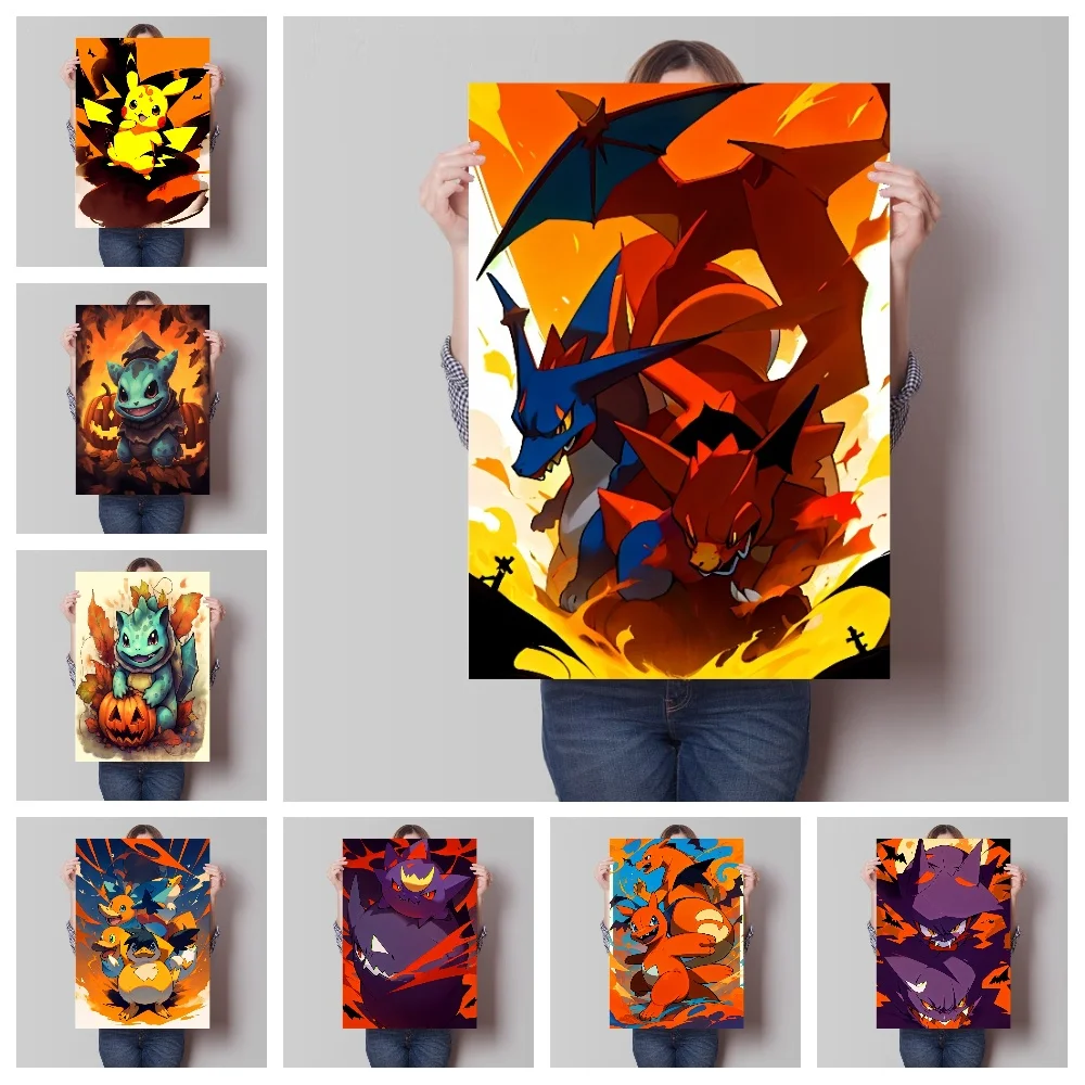 Halloween Funny Pokemon Anime Figures Painting Reproductions on Canvas Posters and Prints Wall Art Picture for Living Room