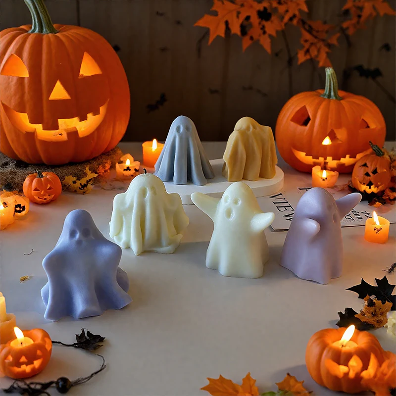 silicone mold halloween ghost aromatherapy candle diy ghost candle plaster resin mould for spooky party decor & handmade gifts