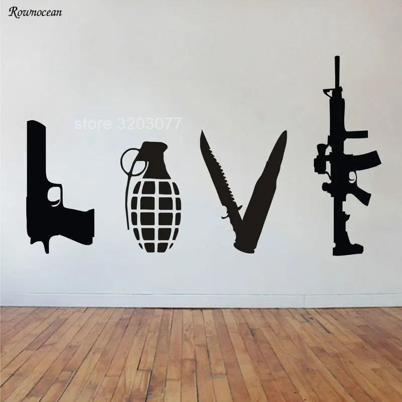 Banksy Wall Art Sticker Love Weapons Combination Gun Knife Bomb Rifle Vinyl Home Decor Living Room Decals Removable Mural GU34