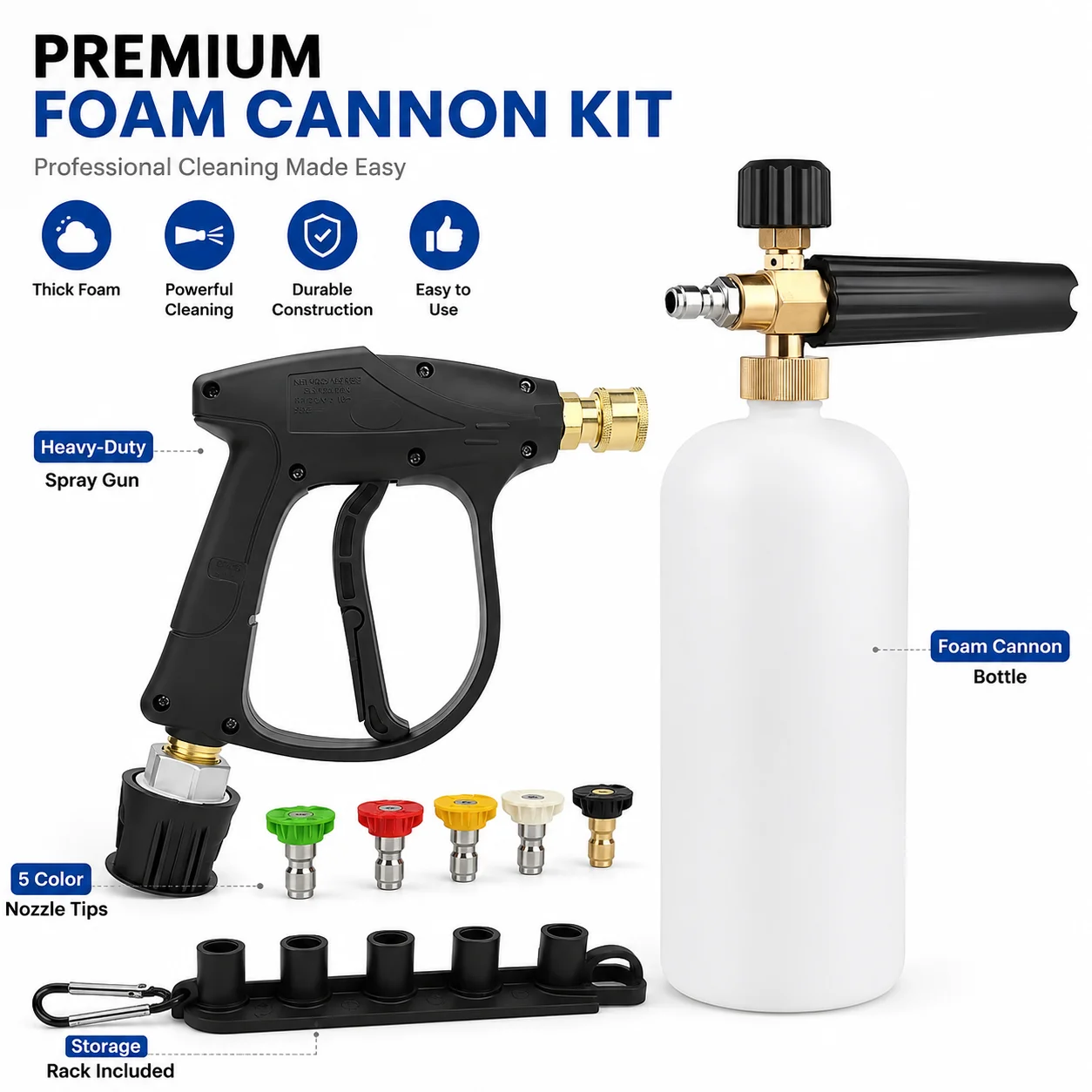 High Pressure Snow Foam Cannon Kit, Foam Lance & Spray Gun Compatible with Karcher Nilfisk Parkside Bosch for Car Detailing Wash