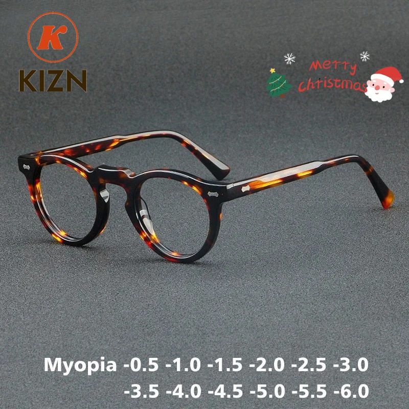 Kizn esportes vintage acetato miopia óculos quadro de luxo pequeno clássico das mulheres dos homens prescrição óptica retro óculos-0.50 a-