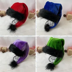 Plush Santa Claus Hat for Children and Adults, Black Border, Christmas Hat, Xmas Cap, High Quality, Party Decor, Halloween, 75cm