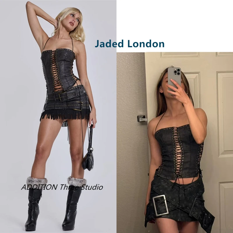 

Jaded London Sexy Spicy Girl Fibone Strap Vest с поясом ter Ne ort Length Slim Fit Hollow out All Match Sle Spring 2025