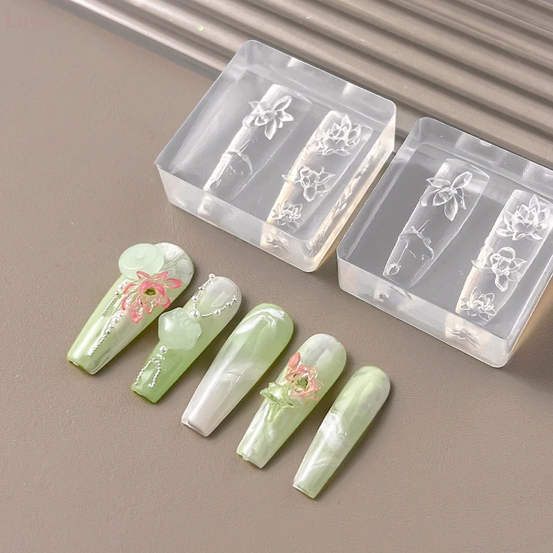 [L & P] 1pc Lotus 3d Silicone moule Lotus Nail Art décorations ongles bricolage conception Silicone ongles moule ongles accessoires