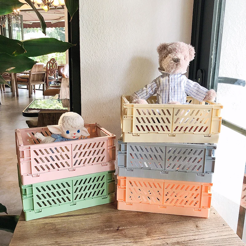 Ins Desktop Składany kosz do przechowywania Sundries Toy Snack Kawaii Student Desk Organizer Storage Box Plastikowy kosz do przechowywania z możliwością układania w stosy