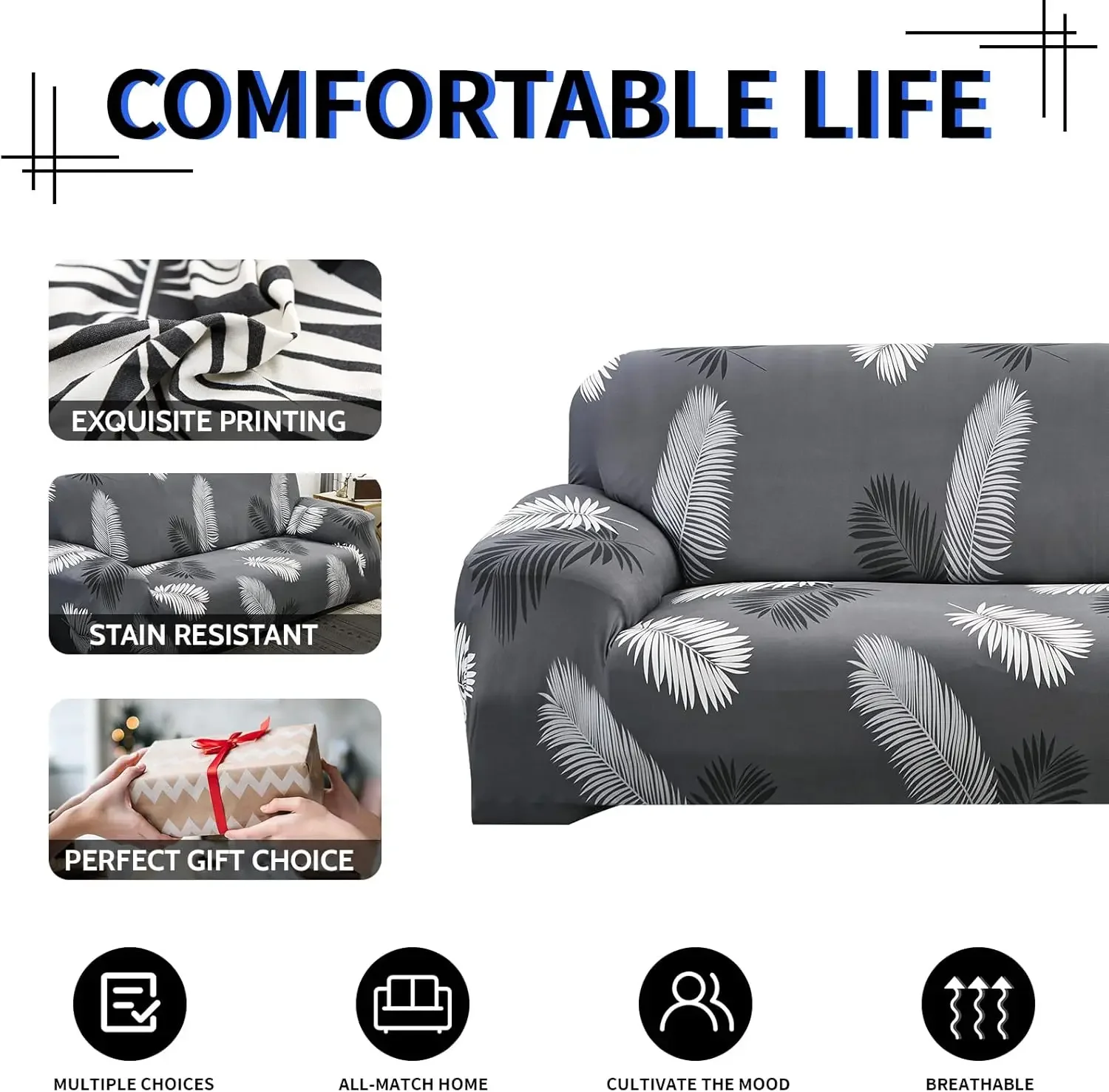Printed Slipcover Elastic Sofa Covers Stretch Spandex 1/2/3/4 Seater Couch Cover Furniture Protector with 1Pcs Cushion Cover