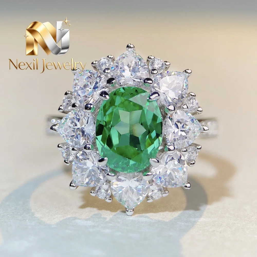 Nexil Jewelry  Luxury Solid Platinum PT950 Women's Pink Diamond Ring Light Pink Simple Moissanite Full Diamond Ring