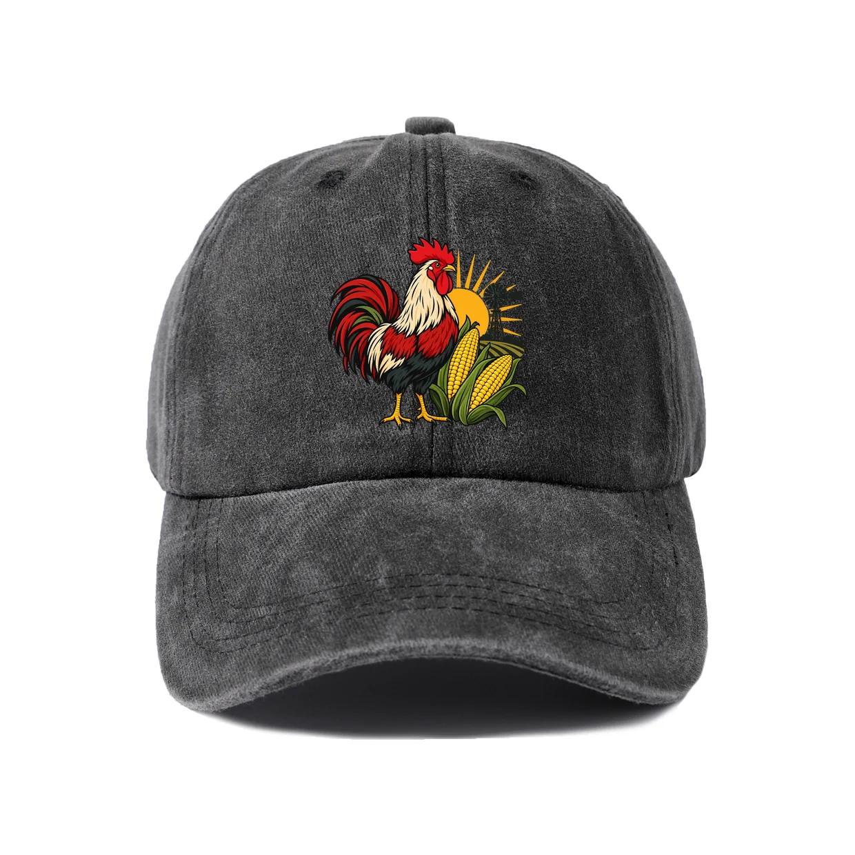 Red Rooster Graphic Vintage Washed Baseball Cap, Adjustable Unisex Dad Hat, Everyday Gift