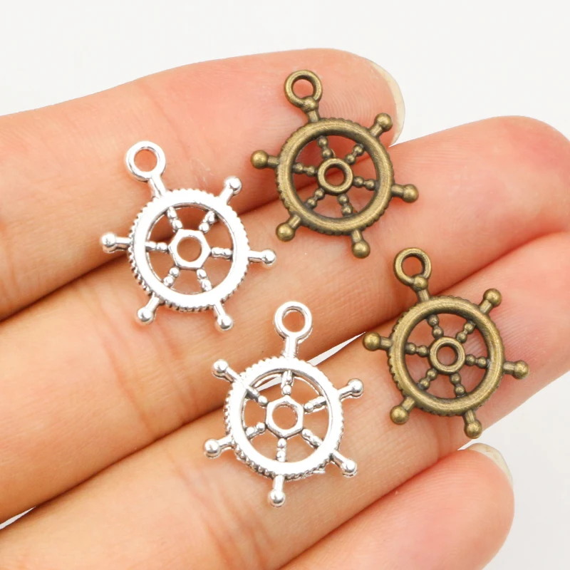 30pcs 20x15mm Antique Bronze and Antique Silver Plated Rudder Handmade Charms Pendant:DIY for bracelet necklace