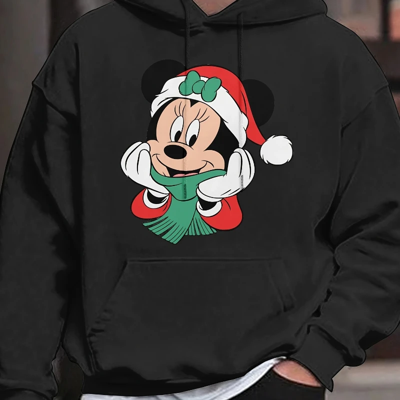 

Disney Minnie Christmas Women's Single-sided Printed Casual Comfortable Hooded Long Sleeve Couple Pullover