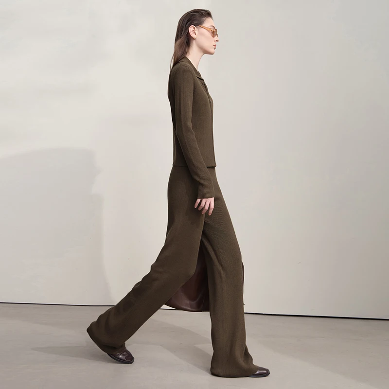 Kardigan damski AMII na jesień 2025, nowy minimalistyczny, casualowy, dopasowany kardigan damski zapinany na zamek, dzianinowy sweter damski z długim rękawem 12543128