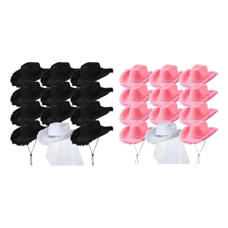 Trim Cowgirl Hat Roll Brim Cowgirl Hat Bachelorettes Party Headwear 12PCS