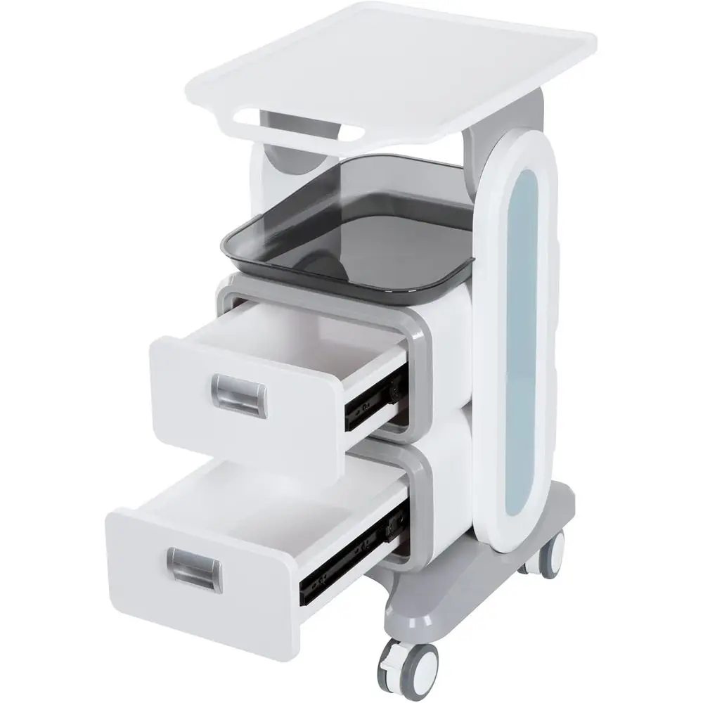 

Dual Drawer Medical Cart with Mobile Ultrasound Stand and Heavy-Duty Storage for Hospital and Dental Use
